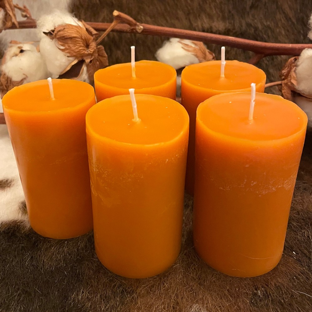 HotStar 5 Pieces | Pillar Candles in Pure Beeswax | Burning 20-30 Hours Each | Scented Orange & Honey | Size mm48x80