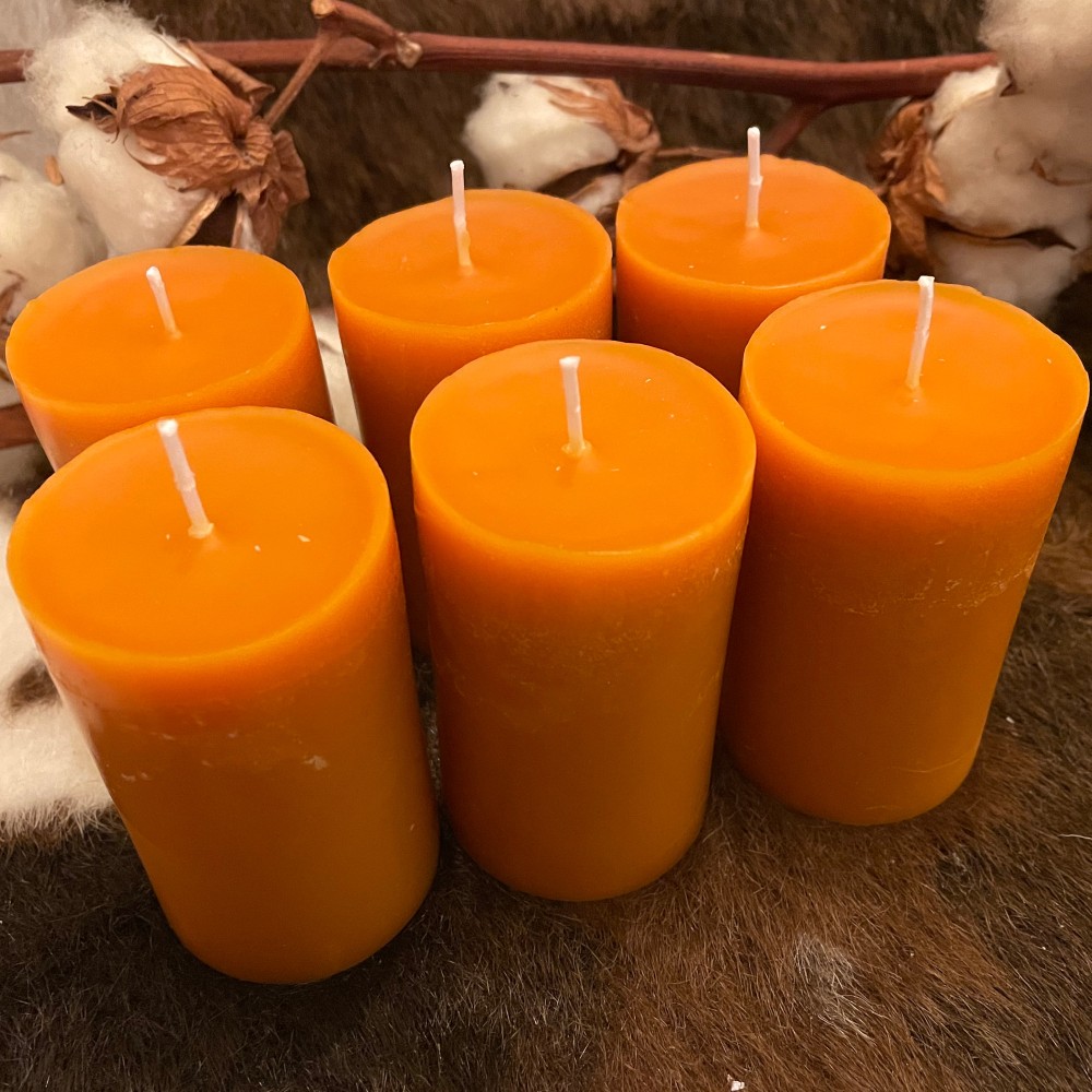 HotStar 6 Pieces | Pillar Candles in Pure Beeswax | Burning 20-30 Hours Each | Scented Orange & Honey | Size mm48x80