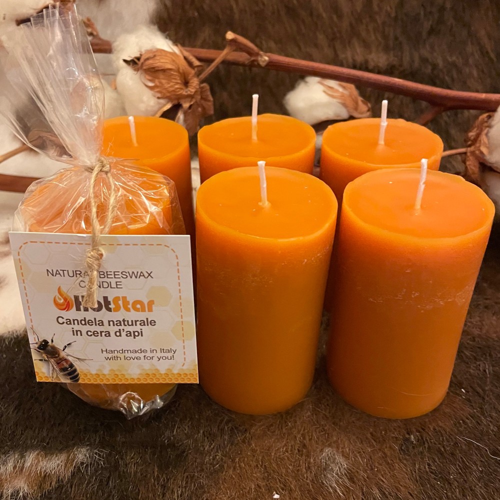 HotStar 6 Pieces | Pillar Candles in Pure Beeswax | Burning 20-30 Hours Each | Scented Orange & Honey | Size mm48x80