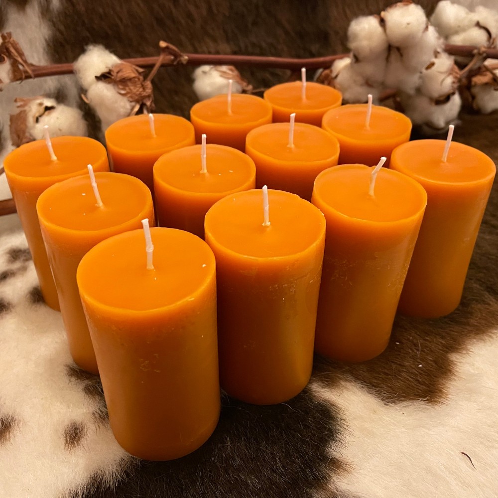 HotStar 12 Pieces | Pillar Candles in Pure Beeswax | Burning 20-30 Hours Each | Scented Orange & Honey | Size mm48x80