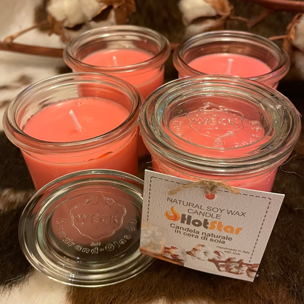 HotStar 4 Pieces | Candles in Pure Soy Wax, 100% Natural | Burning 15-20 Hours Each | WECK glass | ROSE Scented | Size mm60x80