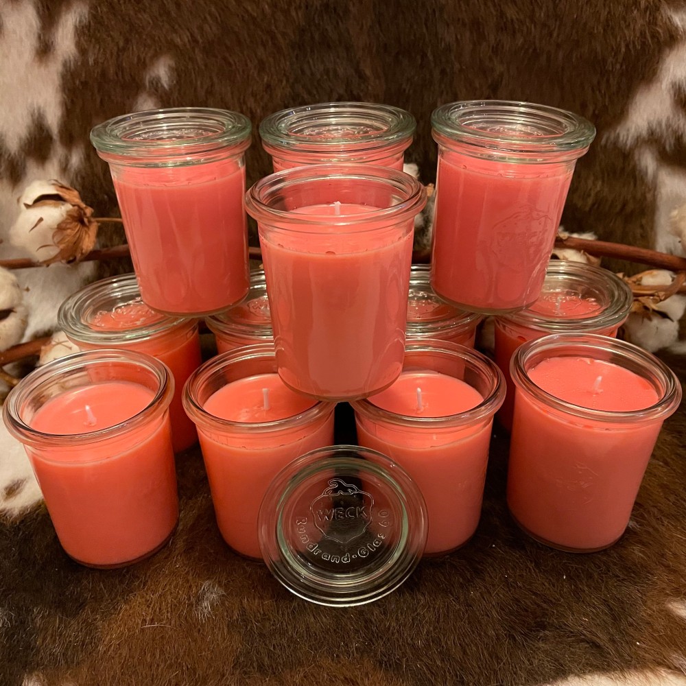 HotStar 12 Pieces | Candles in Pure Soy Wax, 100% Natural | Burning 15-20 Hours Each | WECK glass | ROSE Scented | Size mm60x80