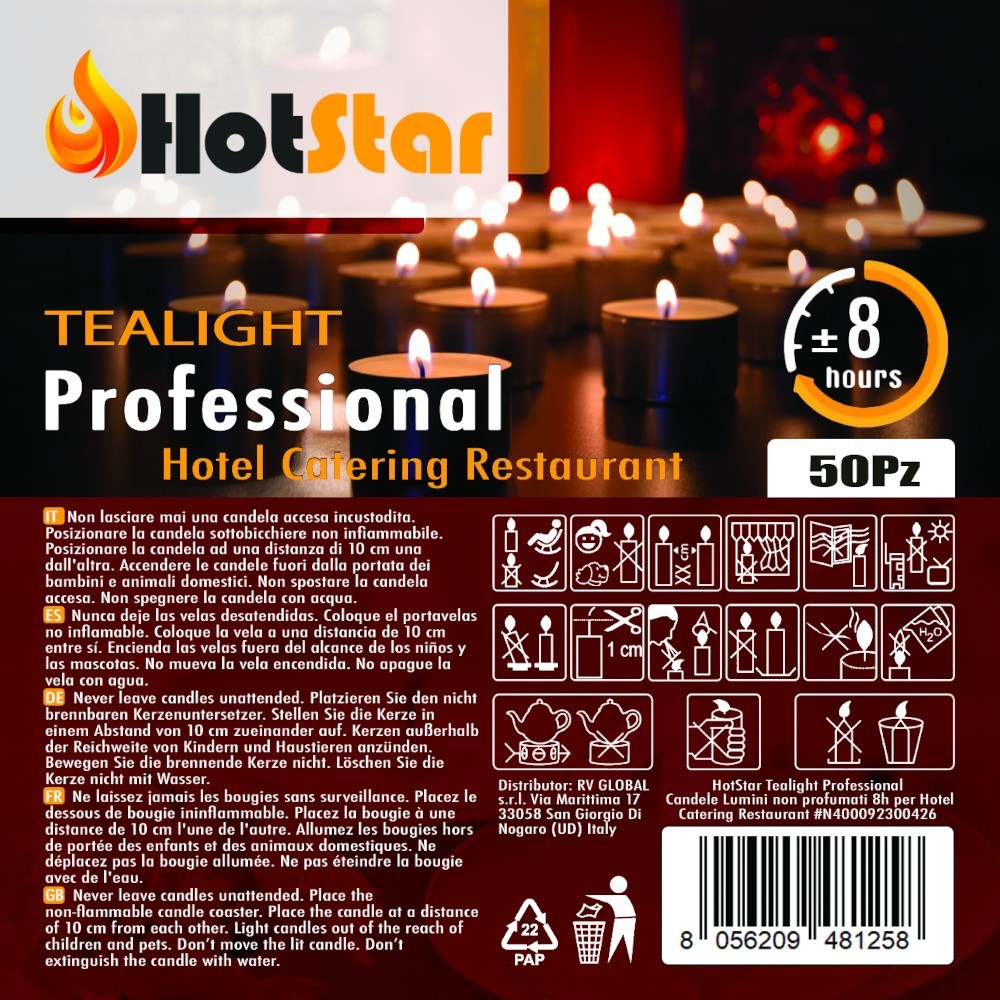 HotStar Professional Tealight Candele Lumini Non profumati 8h 50Pz Bianco
