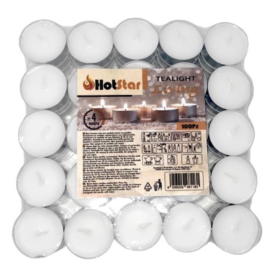 HotStar Living Tealight Candele Lumini Non profumati 4h 50Pz Bianco