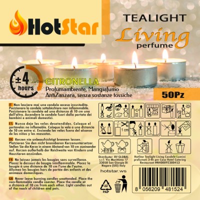 HotStar Living Tealight Candele Lumini Profumati CITRONELLA 4h 50Pz