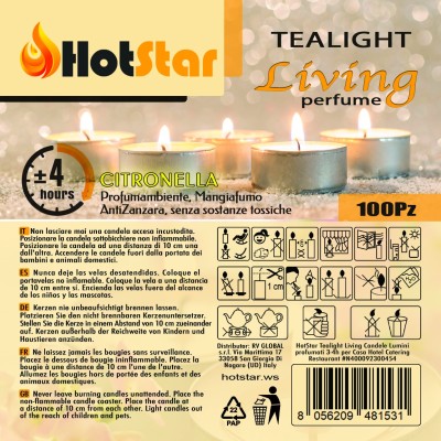 HotStar Living Tealight Candele Lumini Profumati CITRONELLA 4h 100Pz