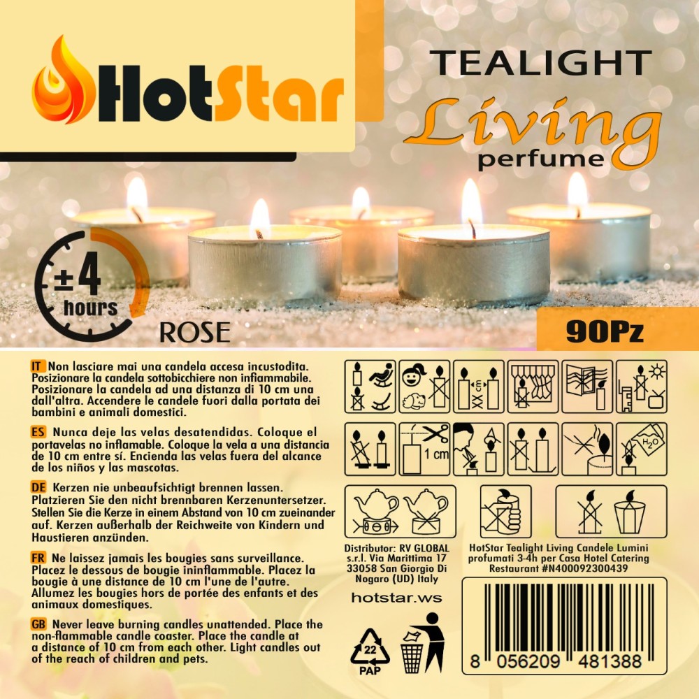 HotStar Living Tealight Candele Lumini Profumati ROSA 4h 90Pz
