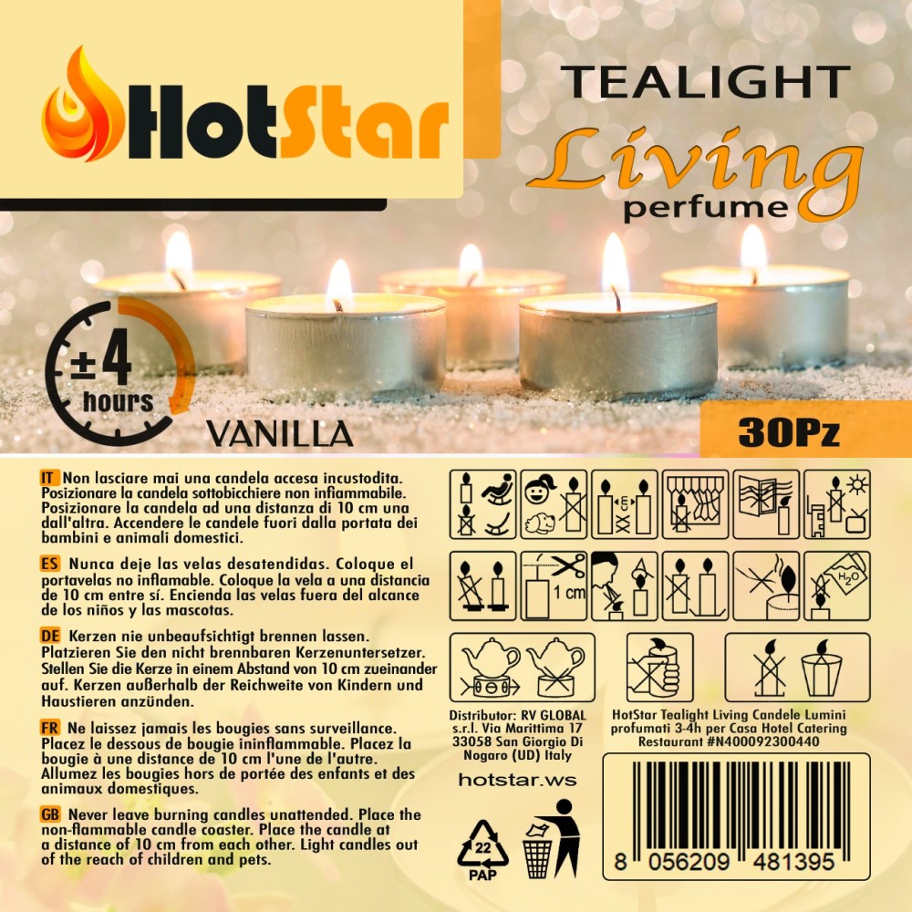 HotStar Living Tealight Candele Lumini Profumati VANIGLIA 4h 30Pz