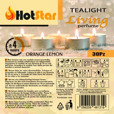 HotStar Living Tealight Candele Lumini Profumati ARANCIA E LIMONE 4h 30Pz