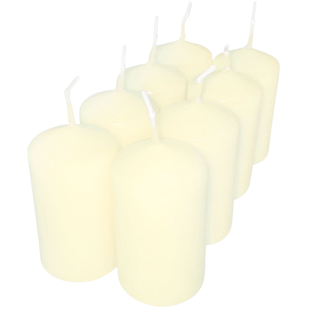 HotStar Pillar Wax Cylindrical Candles Duration 7 Hours d40 h70 mm Ivory Color Set of 8 Pieces