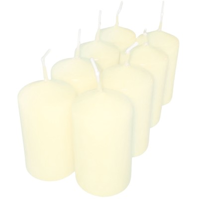 HotStar Pillar Wax Cylindrical Candles Duration 7 Hours d40 h70 mm Ivory Color Set of 8 Pieces
