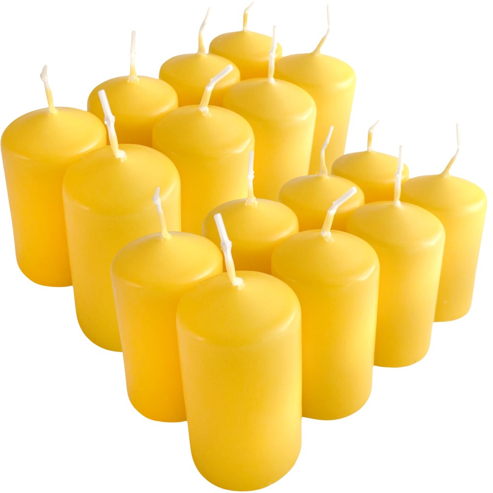 HotStar Pillar Wax Cylindrical Candles Duration 7 Hours d40 h70 mm Yellow Color Set of 16 Pieces