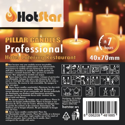 HotStar Pillar Wax Cylindrical Candles Duration 7 Hours d40 h70 mm Yellow Color Set of 16 Pieces