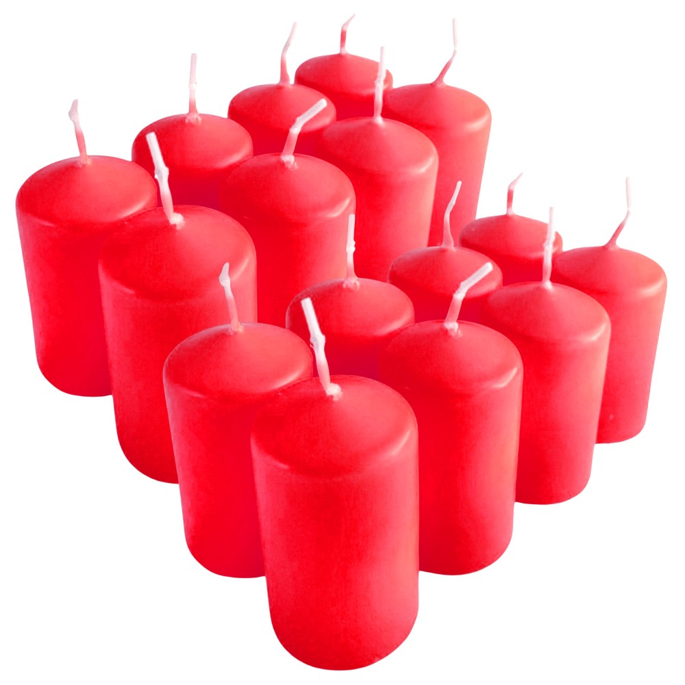 HotStar Pillar Wax Cylindrical Candles Duration 7 Hours d40 h70 mm Red Color Set of 16 Pieces