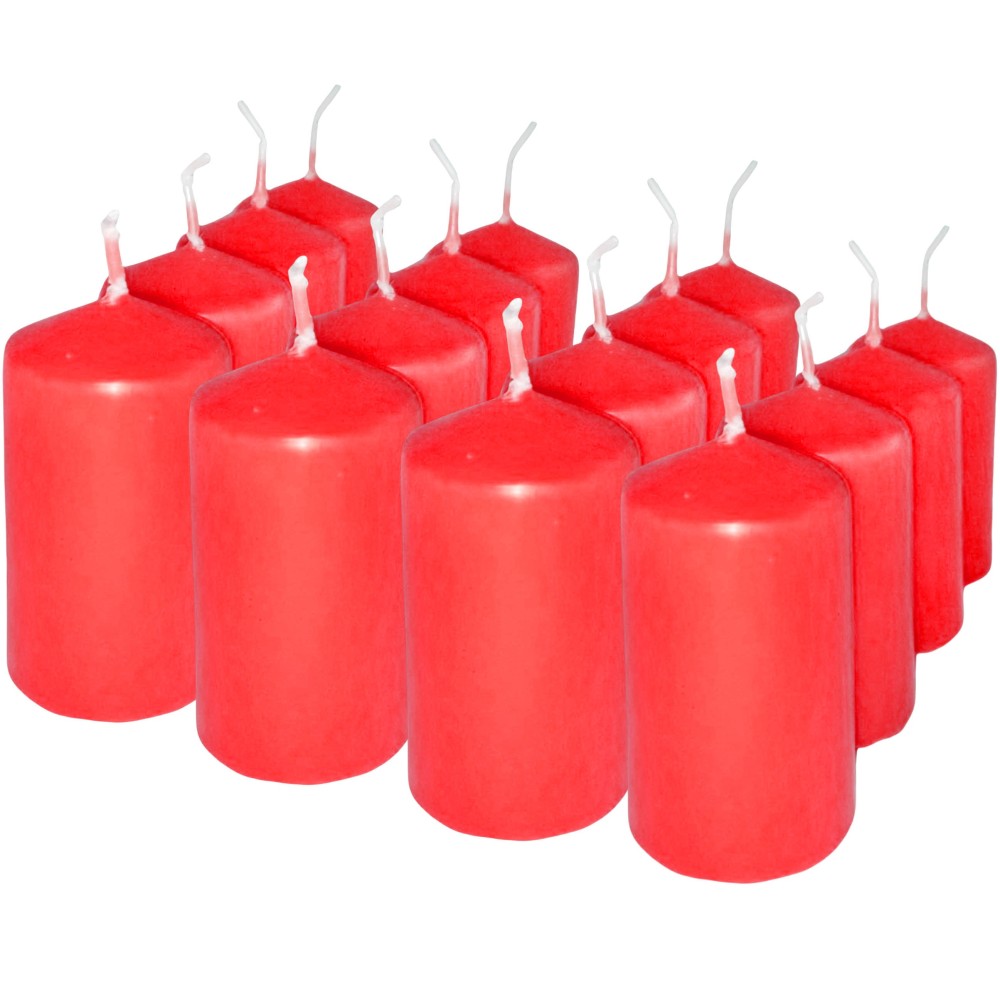 HotStar Pillar Wax Cylindrical Candles Duration 7 Hours d40 h70 mm Red Color Set of 16 Pieces