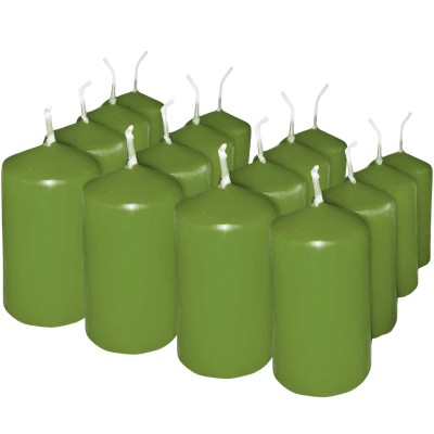 HotStar Pillar Wax Cylindrical Candles Duration 7 Hours d40 h70 mm Green Color Set of 16 Pieces
