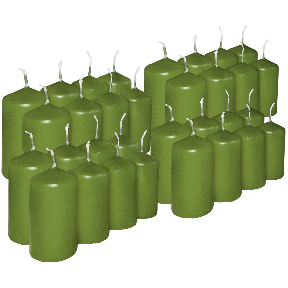 HotStar Professional Candele Cilindriche Moccoli Cera a Colonna Durata 7 Ore d40 h70 mm Colore Verde Set di 32 Pezzi Antigoccia