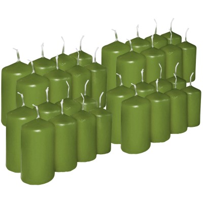 HotStar Pillar Wax Cylindrical Candles Duration 7 Hours d40 h70 mm Green Color Set of 32 Pieces