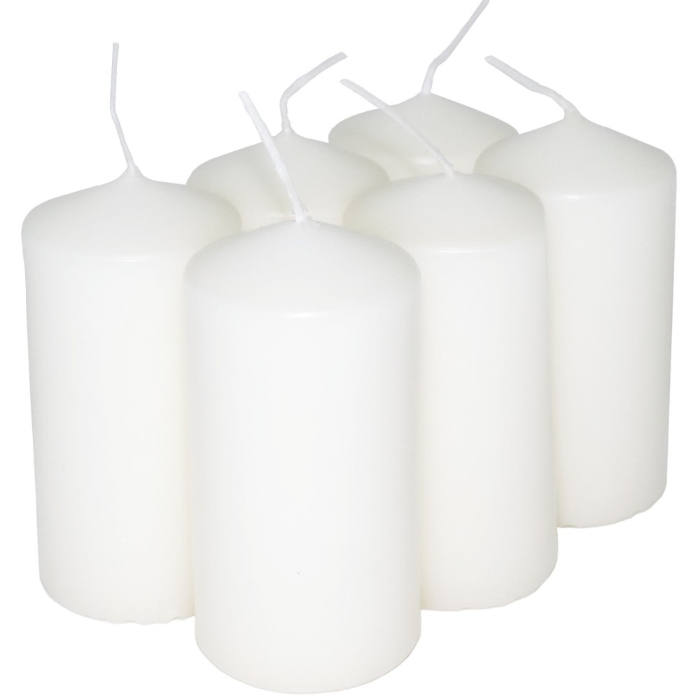 HotStar Pillar Wax Cylindrical Candles Duration 12 Hours d45 h90 mm White Color Set of 6 Pieces