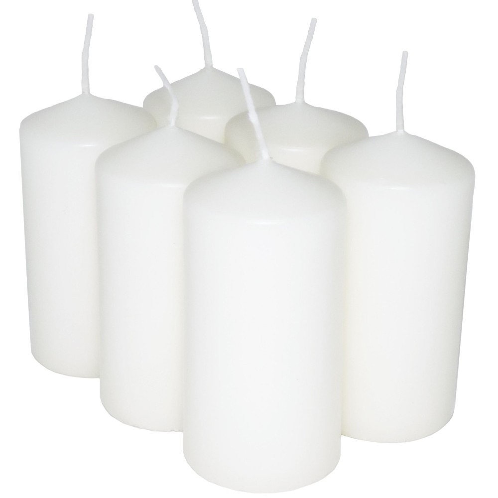 HotStar Pillar Wax Cylindrical Candles Duration 12 Hours d45 h90 mm White Color Set of 6 Pieces