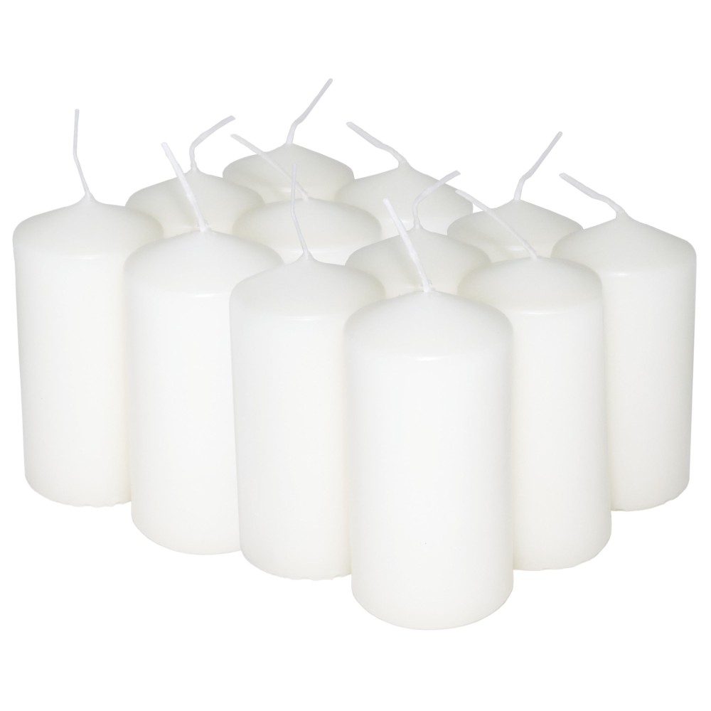HotStar Pillar Wax Cylindrical Candles Duration 12 Hours d45 h90 mm White Color Set of 12 Pieces