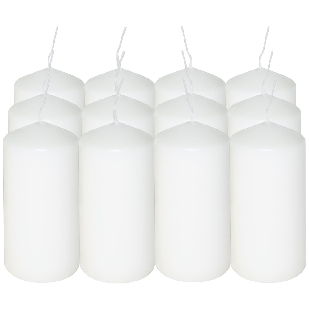 HotStar Pillar Wax Cylindrical Candles Duration 12 Hours d45 h90 mm White Color Set of 12 Pieces