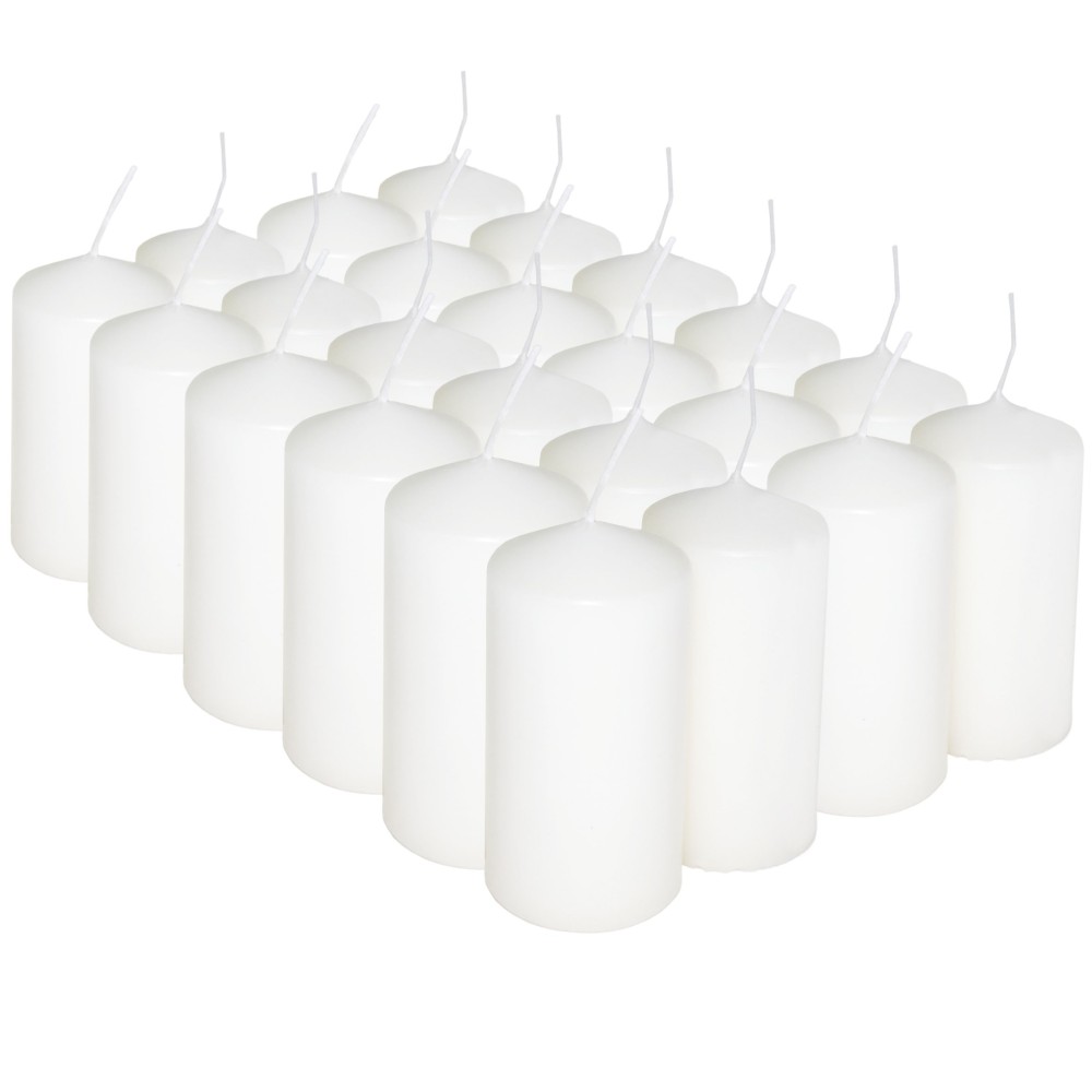 HotStar Pillar Wax Cylindrical Candles Duration 12 Hours d45 h90 mm White Color Set of 24 Pieces