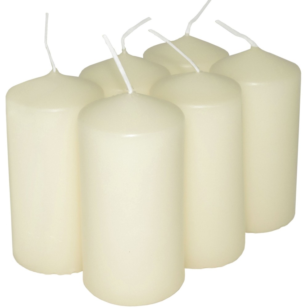 HotStar Pillar Wax Cylindrical Candles Duration 12 Hours d45 h90 mm Ivory Color Set of 6 Pieces