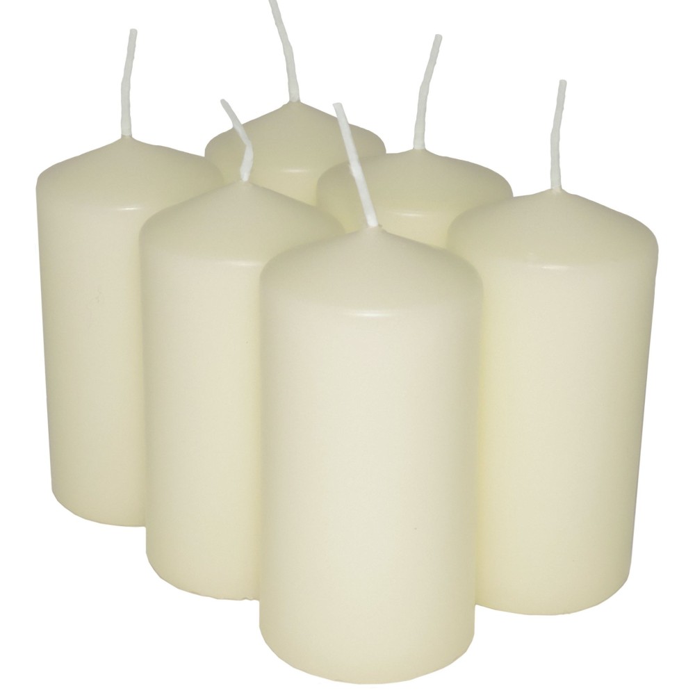 HotStar Pillar Wax Cylindrical Candles Duration 12 Hours d45 h90 mm Ivory Color Set of 6 Pieces