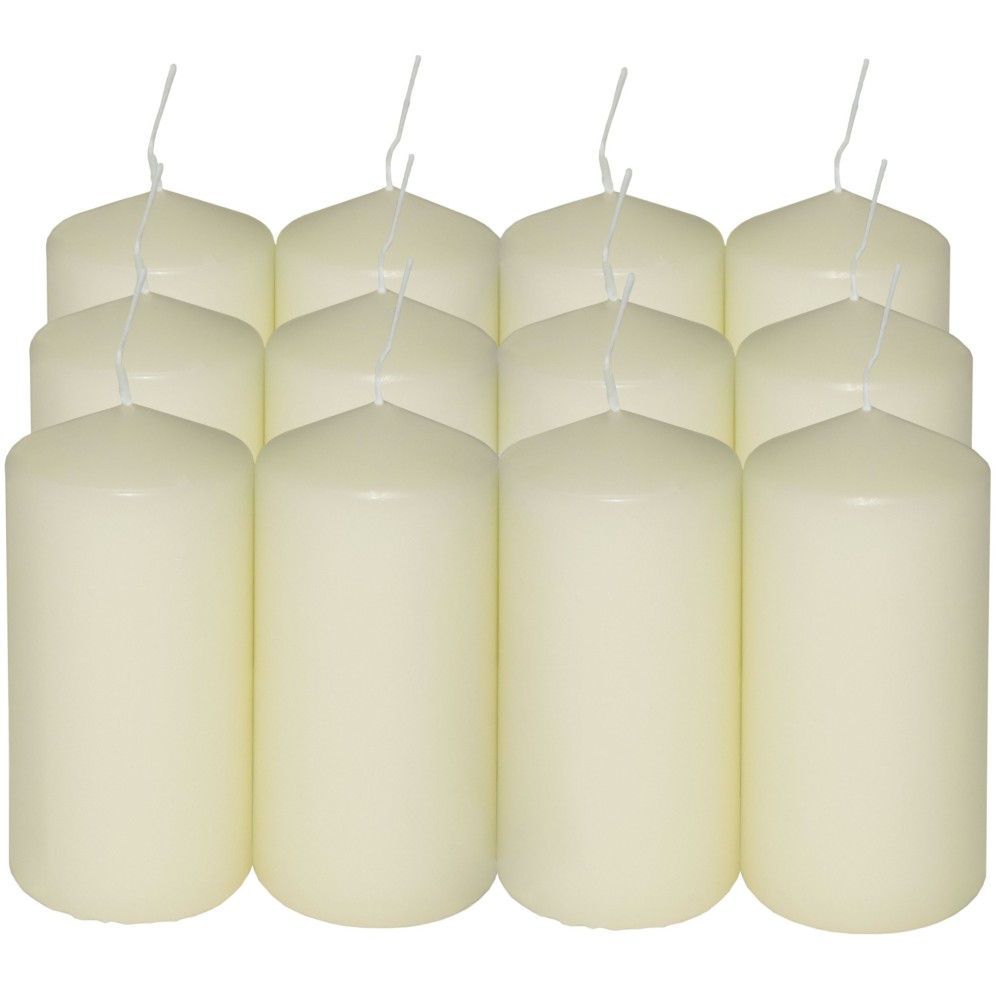 HotStar Pillar Wax Cylindrical Candles Duration 12 Hours d45 h90 mm Ivory Color Set of 12 Pieces