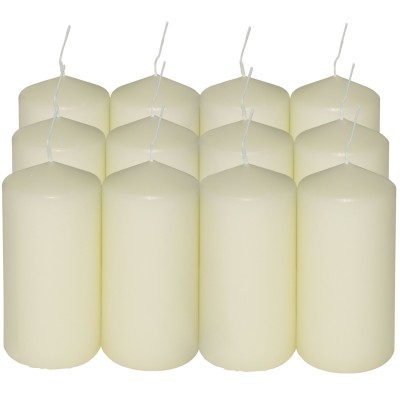 HotStar Pillar Wax Cylindrical Candles Duration 12 Hours d45 h90 mm Ivory Color Set of 12 Pieces