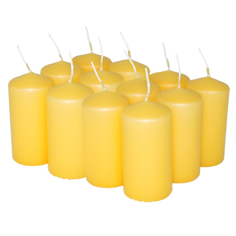 HotStar Pillar Wax Cylindrical Candles Duration 12 Hours d45 h90 mm Yellow Color Set of 12 Pieces