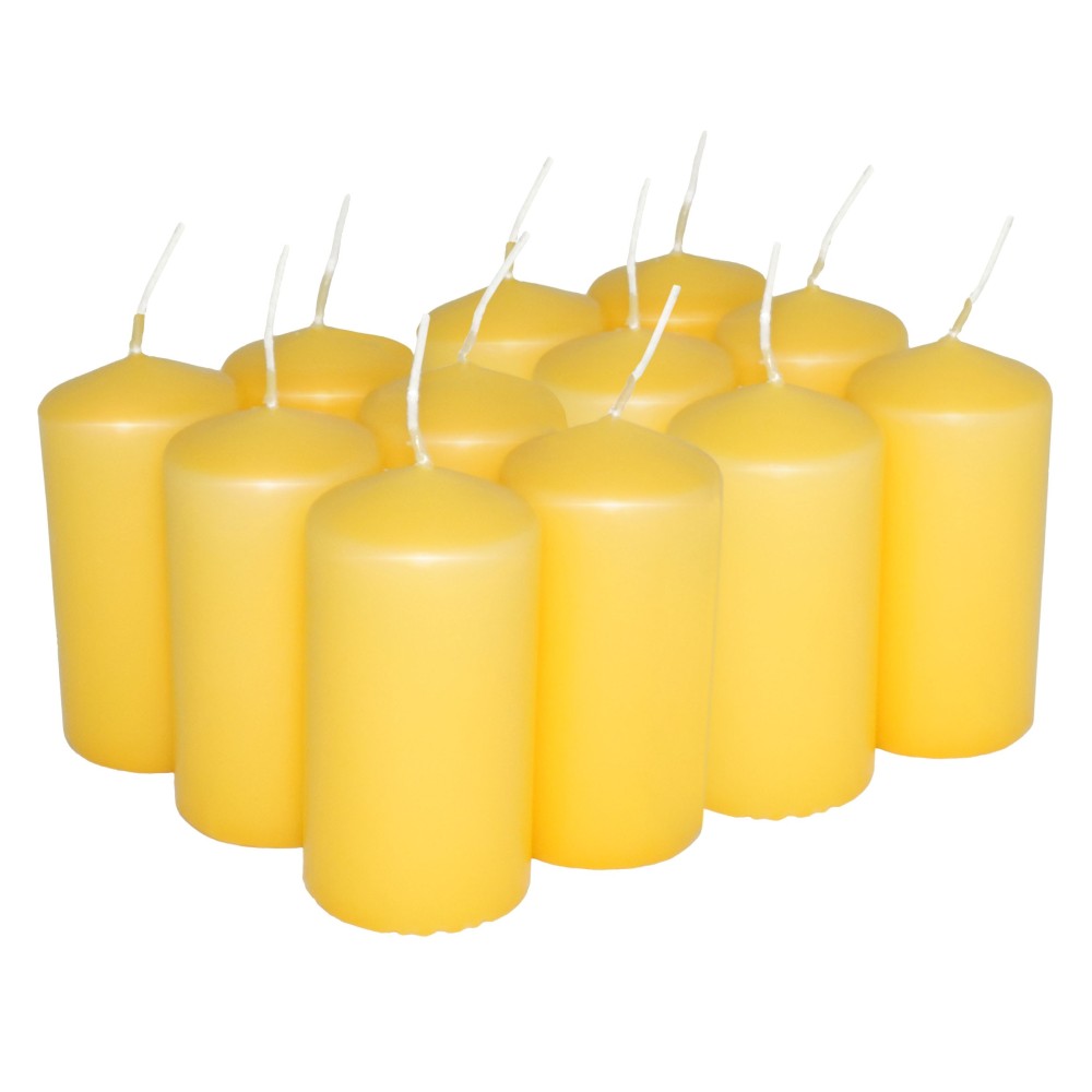 HotStar Pillar Wax Cylindrical Candles Duration 12 Hours d45 h90 mm Yellow Color Set of 12 Pieces
