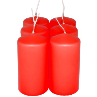 HotStar Pillar Wax Cylindrical Candles Duration 12 Hours d45 h90 mm RED Color Set of 6 Pieces