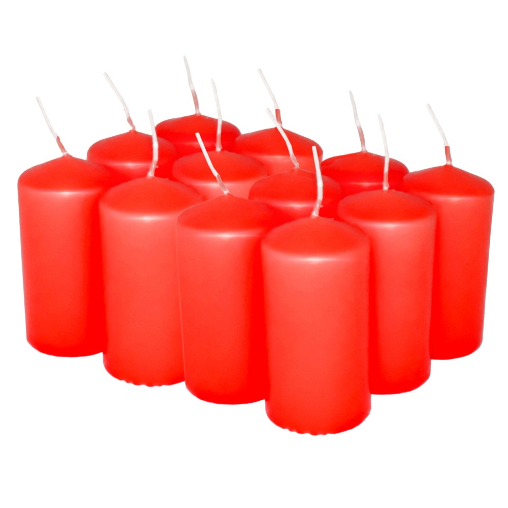 HotStar Pillar Wax Cylindrical Candles Duration 12 Hours d45 h90 mm RED Color Set of 12 Pieces