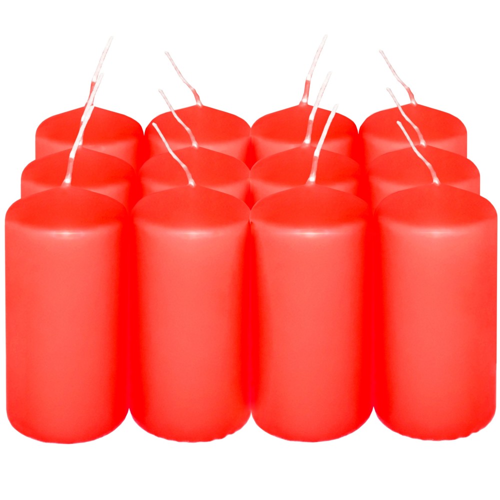 HotStar Candele Cilindriche Cera a Colonna Durata 12 Ore d45 h90 mm Colore Rosso Set di 12 Pezzi Antigoccia