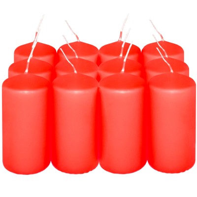 HotStar Pillar Wax Cylindrical Candles Duration 12 Hours d45 h90 mm RED Color Set of 12 Pieces