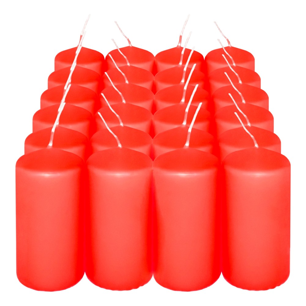 HotStar Pillar Wax Cylindrical Candles Duration 12 Hours d45 h90 mm RED Color Set of 24 Pieces