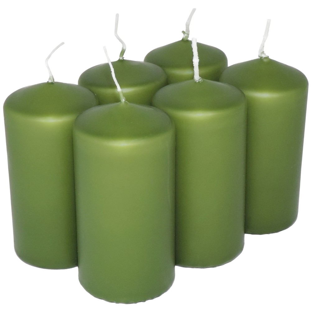 HotStar Pillar Wax Cylindrical Candles Duration 12 Hours d45 h90 mm GREEN Color Set of 6 Pieces