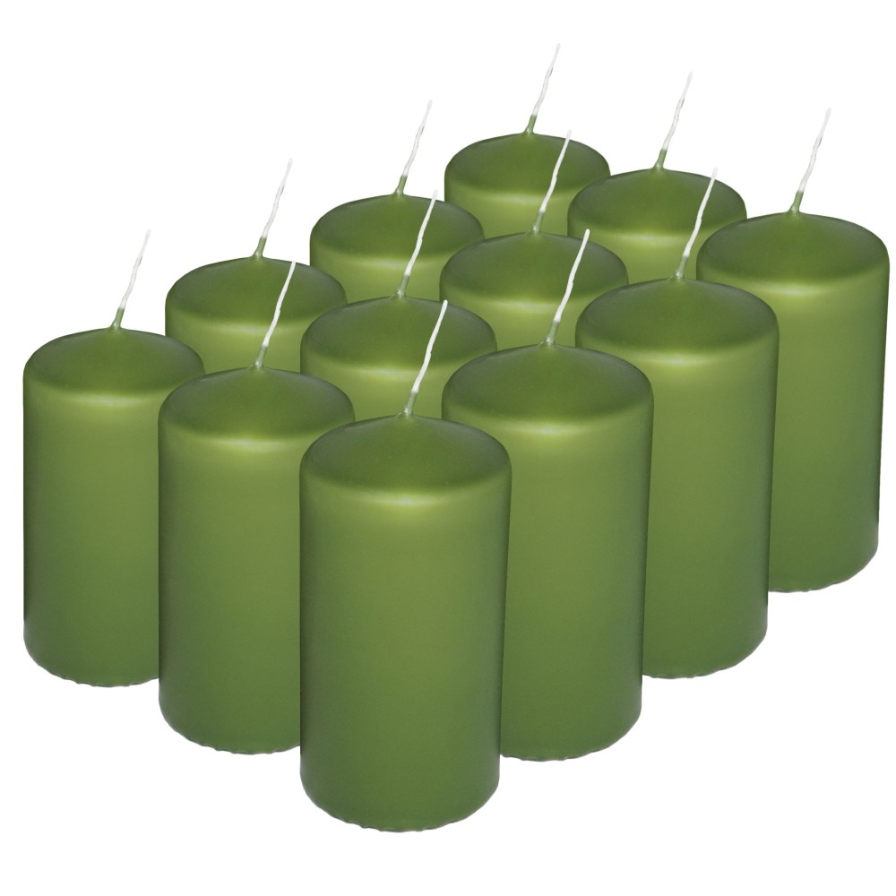 HotStar Pillar Wax Cylindrical Candles Duration 12 Hours d45 h90 mm GREEN Color Set of 12 Pieces