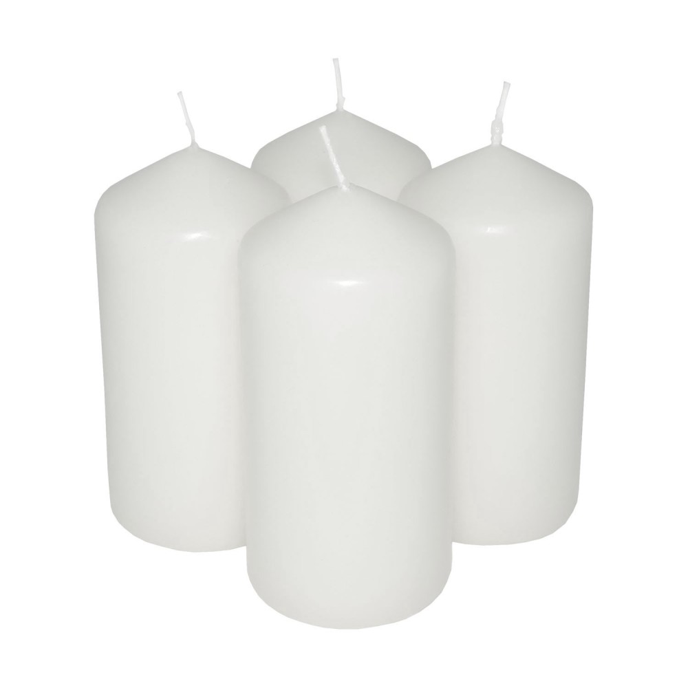 HotStar Pillar Wax Cylindrical Candles Duration 30 Hours d60 h120 mm White Color Set of 4 Pieces