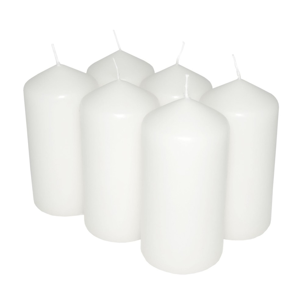 HotStar Pillar Wax Cylindrical Candles Duration 30 Hours d60 h120 mm White Color Set of 6 Pieces
