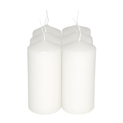 HotStar Pillar Wax Cylindrical Candles Duration 30 Hours d60 h120 mm White Color Set of 6 Pieces