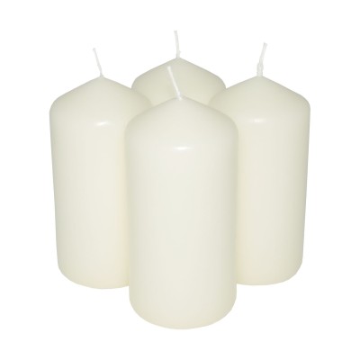 HotStar Pillar Wax Cylindrical Candles Duration 30 Hours d60 h120 mm Ivory Color Set of 4 Pieces