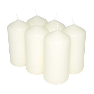 HotStar Pillar Wax Cylindrical Candles Duration 30 Hours d60 h120 mm Ivory Color Set of 6 Pieces