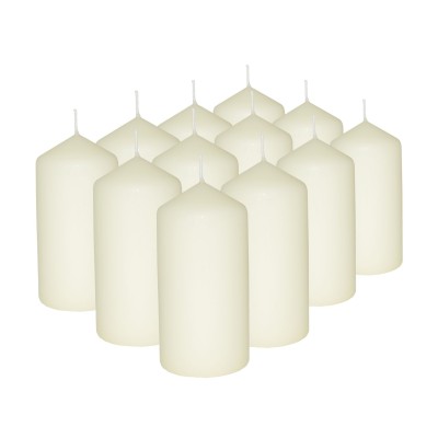 HotStar Pillar Wax Cylindrical Candles Duration 30 Hours d60 h120 mm Ivory Color Set of 12 Pieces