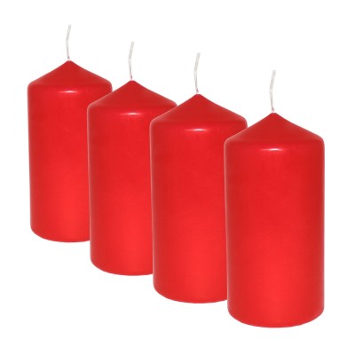 HotStar Pillar Wax Cylindrical Candles Duration 30 Hours d60 h120 mm Red Color Set of 4 Pieces