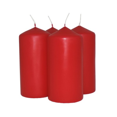 HotStar Pillar Wax Cylindrical Candles Duration 30 Hours d60 h120 mm Red Color Set of 4 Pieces