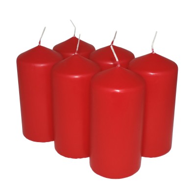 HotStar Pillar Wax Cylindrical Candles Duration 30 Hours d60 h120 mm RED Color Set of 6 Pieces