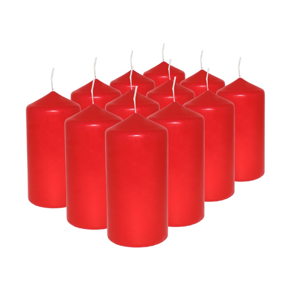 HotStar Pillar Wax Cylindrical Candles Duration 30 Hours d60 h120 mm Red Color Set of 12 Pieces